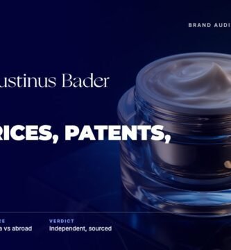 Augustinus Bader brand audit by FashionAudit: Augustinus Bader logo over a luxury face cream jar on marble