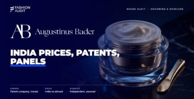 Augustinus Bader brand audit by FashionAudit: Augustinus Bader logo over a luxury face cream jar on marble