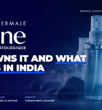 Avene brand audit by FashionAudit: Avene logo over thermal spring water spray bottles with water mist and smooth river pebbles