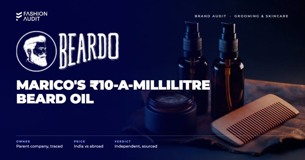 Beardo brand audit by FashionAudit: Beardo logo over beard oil bottles