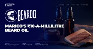 Beardo brand audit by FashionAudit: Beardo logo over beard oil bottles