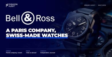 Bell & Ross brand audit by FashionAudit: Bell & Ross logo over a square-cased aviation-style pilot watch with a matte black dial and luminous hands