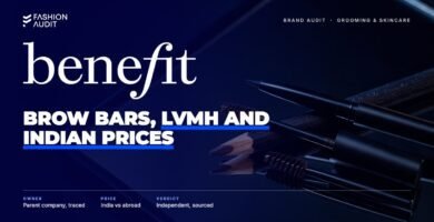 Benefit brand audit by FashionAudit: Benefit logo over brow pencils and a brow gel wand