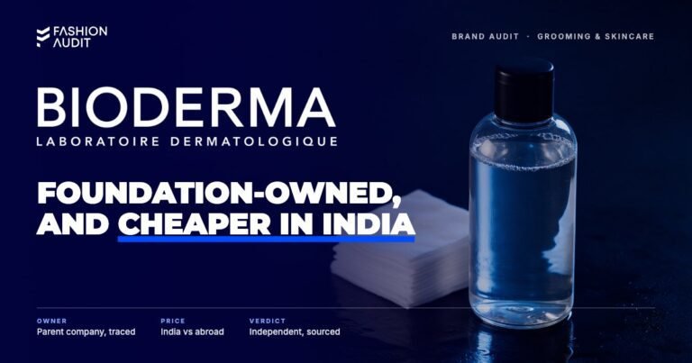 Bioderma brand audit by FashionAudit: Bioderma logo over micellar water with cotton pads