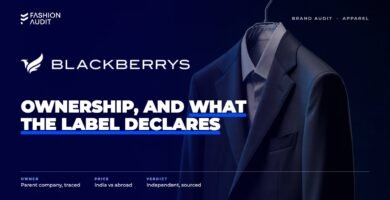 Blackberrys brand audit by FashionAudit: Blackberrys logo over a sharp charcoal men's blazer and crisp shirt on a sleek hanger