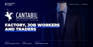 Cantabil brand audit by FashionAudit: Cantabil logo over a men's formal blazer and a striped shirt with a tie on a tailor's mannequin