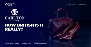 Carlton London brand audit by FashionAudit: Carlton London logo over women's heels and a structured handbag on a polished floor