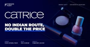Catrice brand audit by FashionAudit: Catrice logo over affordable makeup: highlighter, mascara and nail polish