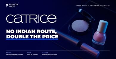 Catrice brand audit by FashionAudit: Catrice logo over affordable makeup: highlighter, mascara and nail polish