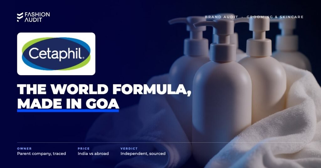 Cetaphil brand audit by FashionAudit: Cetaphil logo over gentle cleanser pump bottles with soft white towels
