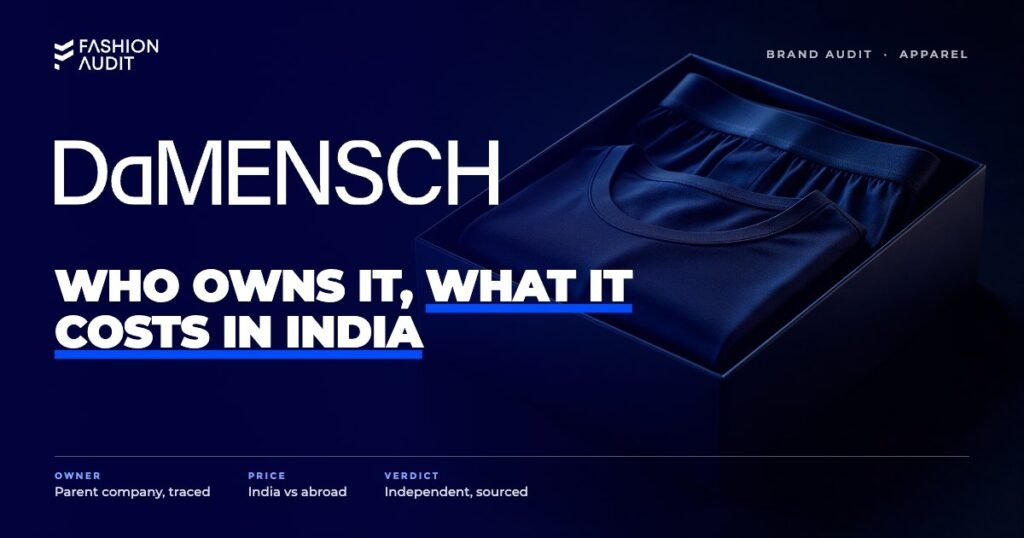 DaMENSCH brand audit by FashionAudit: DaMENSCH logo over premium men's innerwear and lounge shorts folded in a minimalist box
