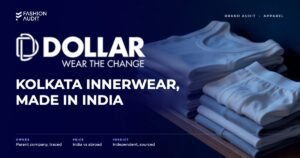 Dollar brand audit by FashionAudit: Dollar logo and the headline “Kolkata Innerwear, Made in India” over neatly folded cotton vests and men's briefs in white and grey