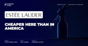 Estée Lauder brand audit by FashionAudit: Estée Lauder logo over an amber night serum dropper bottle