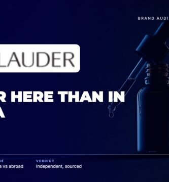 Estée Lauder brand audit by FashionAudit: Estée Lauder logo over an amber night serum dropper bottle