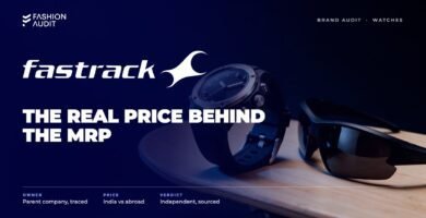 Fastrack brand audit by FashionAudit: Fastrack logo over a bold youthful sports watch and sunglasses on a skateboard deck