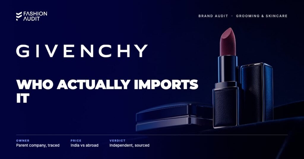 Givenchy Beauty brand audit by FashionAudit: Givenchy Beauty logo over a luxury lipstick and powder compact on velvet