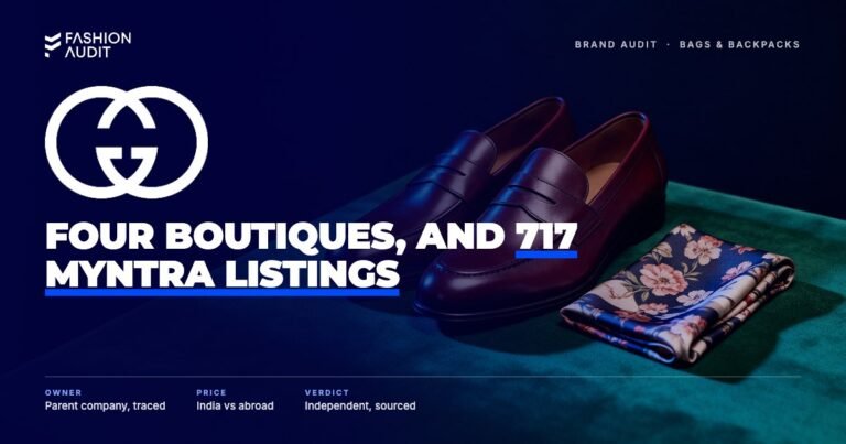 Gucci brand audit by FashionAudit: Gucci logo over a pair of polished burgundy leather loafers and a folded silk floral scarf