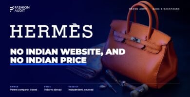 Hermes brand audit by FashionAudit: Hermes logo over a hand-stitched orange leather handbag in grained leather