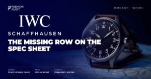 IWC brand audit by FashionAudit: IWC logo over a pilot's watch on an aviation map