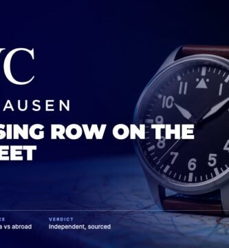 IWC brand audit by FashionAudit: IWC logo over a pilot's watch on an aviation map