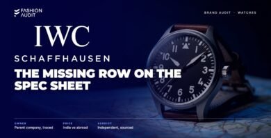IWC brand audit by FashionAudit: IWC logo over a pilot's watch on an aviation map