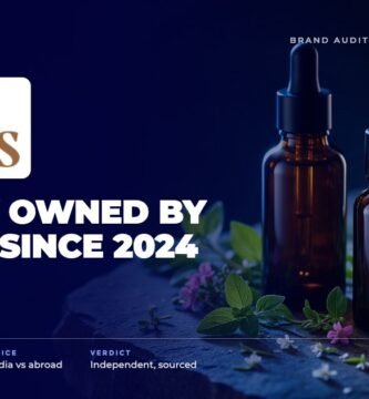 Just Herbs brand audit by FashionAudit: Just Herbs logo over ayurvedic herbal skincare bottles with fresh herbs and flowers on stone