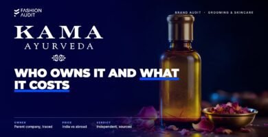 Kama Ayurveda brand audit by FashionAudit: Kama Ayurveda logo over an Ayurvedic face oil with rose petals and saffron
