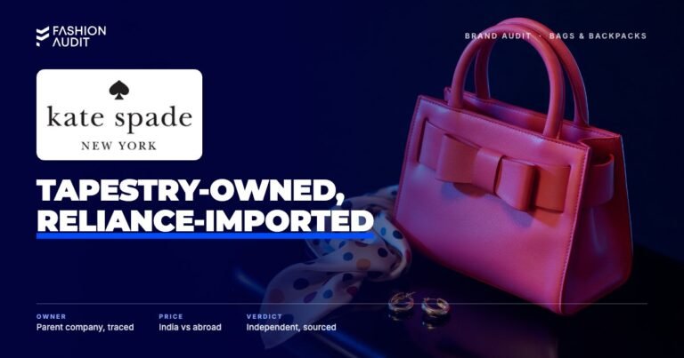 Kate Spade brand audit by FashionAudit: Kate Spade logo over a playful bright-coloured leather handbag with a bow detail