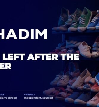Khadim's brand audit by FashionAudit: Khadim's logo over colourful affordable family footwear arranged on store shelves