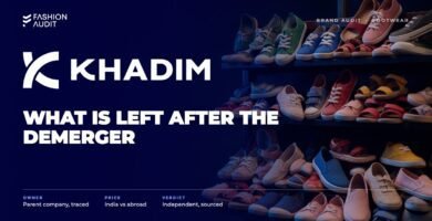 Khadim's brand audit by FashionAudit: Khadim's logo over colourful affordable family footwear arranged on store shelves