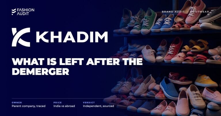 Khadim's brand audit by FashionAudit: Khadim's logo over colourful affordable family footwear arranged on store shelves