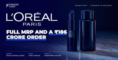 L'Oréal Paris brand audit by FashionAudit: L'Oréal Paris logo over a glossy lipstick and a hair colour bottle on Parisian marble