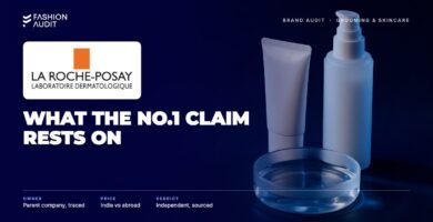 La Roche-Posay brand audit by FashionAudit: La Roche-Posay logo over dermatological sunscreen and moisturiser