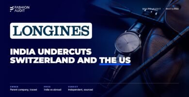 Longines brand audit by FashionAudit: Longines logo over an elegant classic dress watch