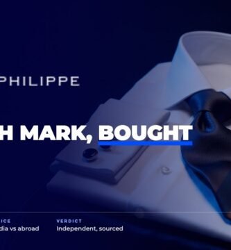 Louis Philippe brand audit by FashionAudit: Louis Philippe logo over a premium white formal shirt with cufflinks and a silk tie on a dark velvet