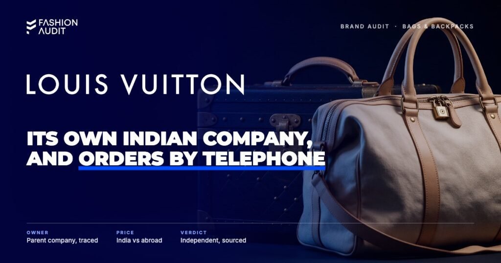 Louis Vuitton brand audit by FashionAudit: Louis Vuitton logo over a vintage hard-sided travel trunk and a canvas weekender bag