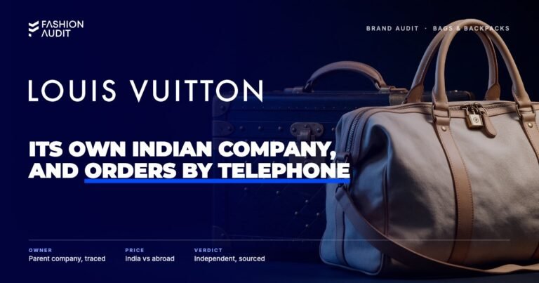 Louis Vuitton brand audit by FashionAudit: Louis Vuitton logo over a vintage hard-sided travel trunk and a canvas weekender bag