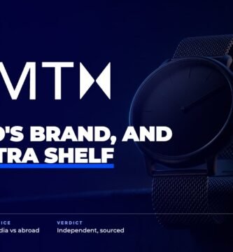 MVMT brand audit by FashionAudit: MVMT logo over a minimalist black watch with a mesh strap on a city rooftop ledge at dusk