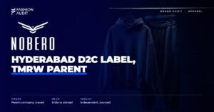 Nobero brand audit by FashionAudit: Nobero logo over a heavyweight oversized hoodie and relaxed joggers on a metal rail