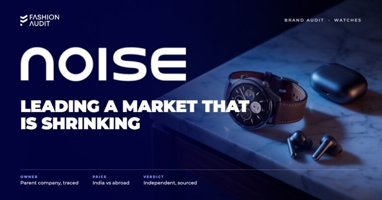 Noise brand audit by FashionAudit: Noise logo over a stylish smartwatch and wireless earbuds on a marble desk