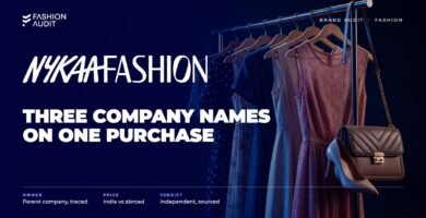 Nykaa Fashion brand audit by FashionAudit: Nykaa Fashion logo over a curated rack of women's dresses