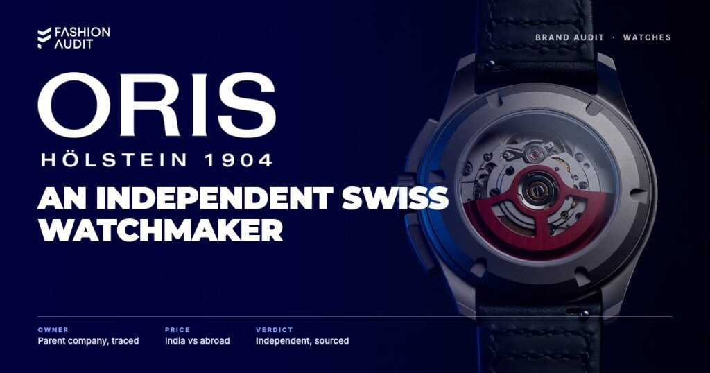 Oris brand audit by FashionAudit: Oris logo over a Swiss pilot-style automatic watch