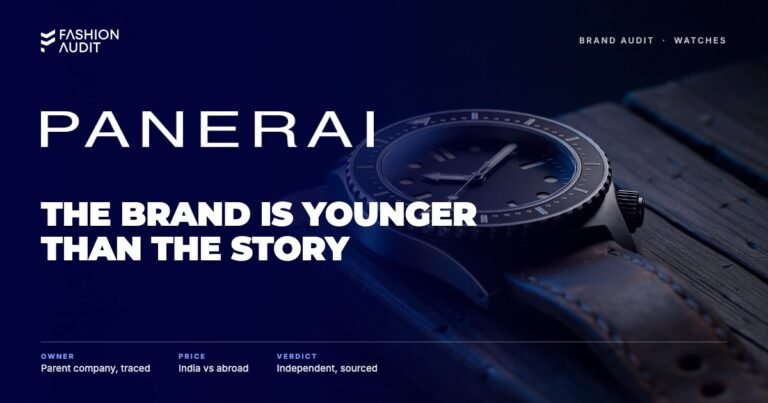 Panerai brand audit by FashionAudit: Panerai logo over a large military-style diver's watch