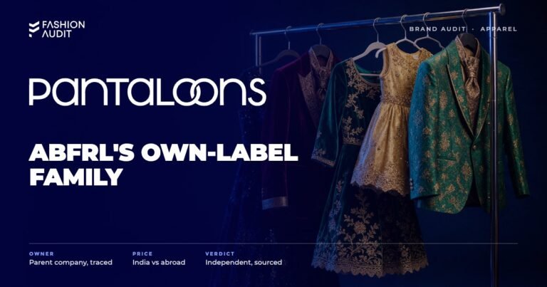 Pantaloons brand audit by FashionAudit: Pantaloons logo over colourful family festive wear and a kids' dress on a bright retail rail