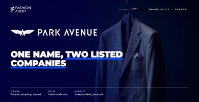 Park Avenue brand audit by FashionAudit: Park Avenue logo over a tailored grey suit jacket and a pocket square on a valet stand