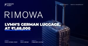 Rimowa brand audit by FashionAudit: Rimowa logo over an aluminium cabin suitcase