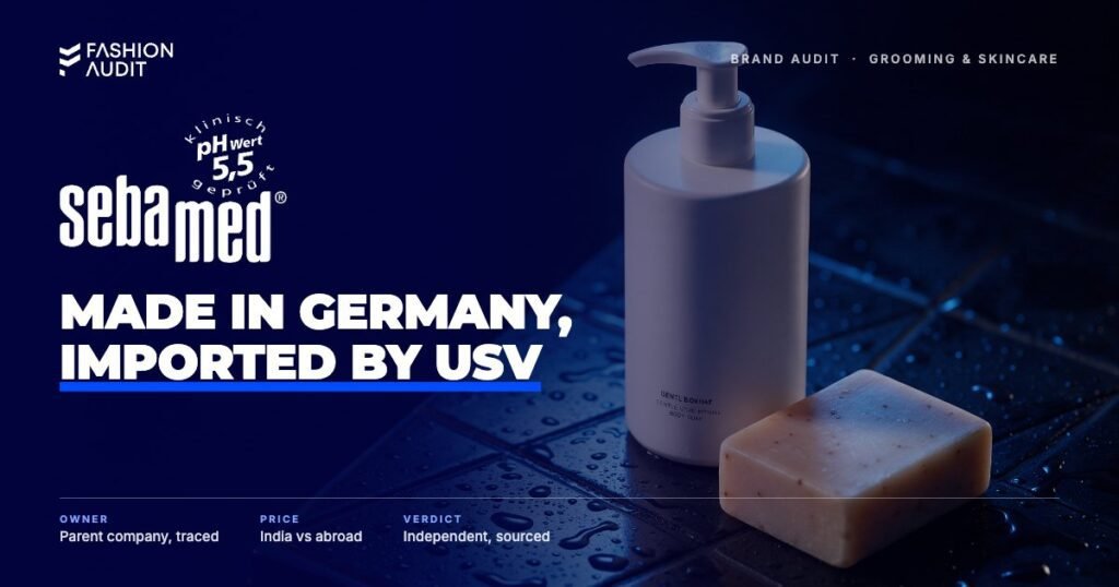 Sebamed brand audit by FashionAudit: Sebamed logo over a pump bottle of body wash and a cleansing bar