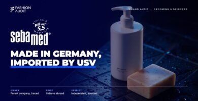 Sebamed brand audit by FashionAudit: Sebamed logo over a pump bottle of body wash and a cleansing bar