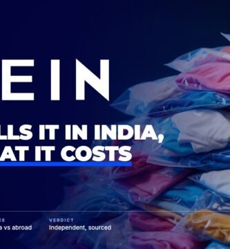 Shein brand audit by FashionAudit: Shein logo over a heap of colourful fast-fashion garments in plastic shipping pouches