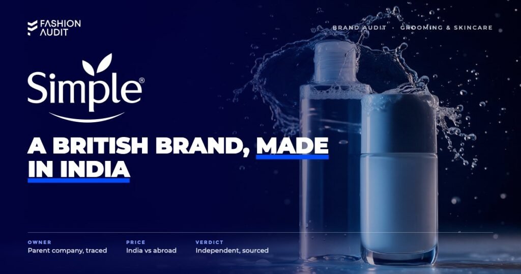 Simple brand audit by FashionAudit: Simple logo over gentle micellar water and moisturiser bottles with fresh water splash